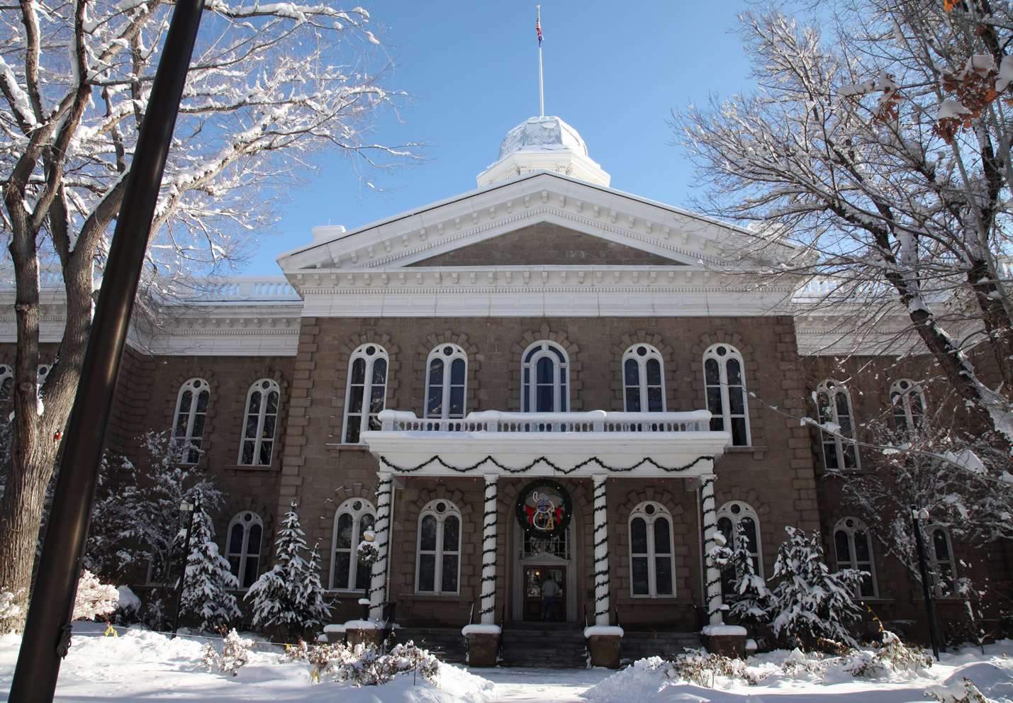 Nevada Capitol in winter, front view